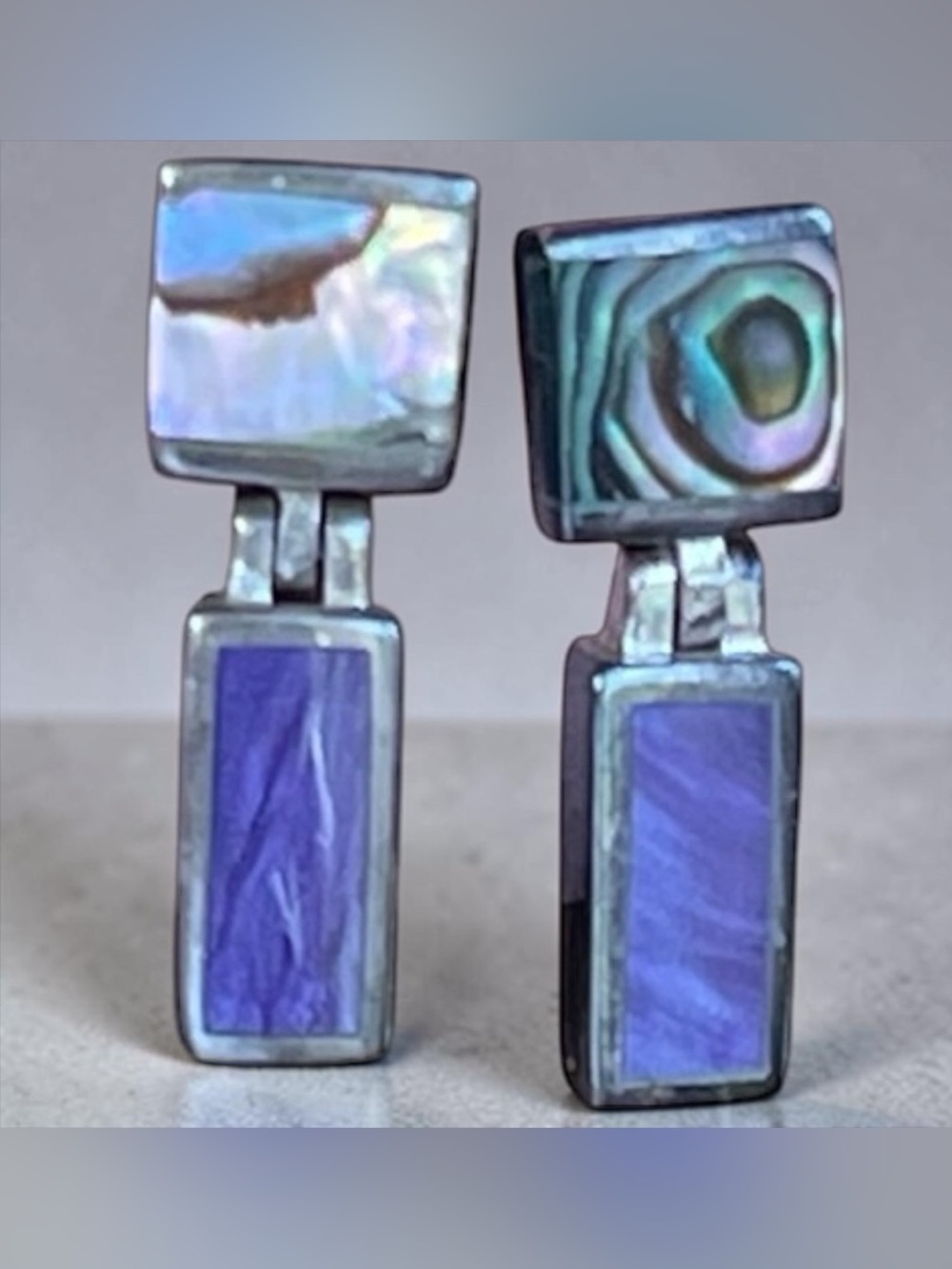 SU Thailand Sterling Sugilite Abalone Hinge Drop Earrings